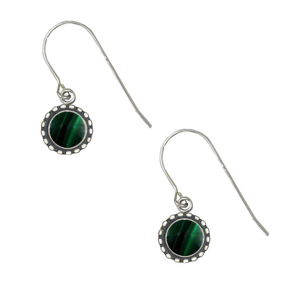 Sterling Silver Petite Malachite Gemstone Drop Dangle Earrings